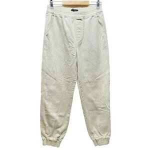 Forever 21 Linen Blend Jogger Women's Small Cream Heavy Cotton Elastic Waist EUC